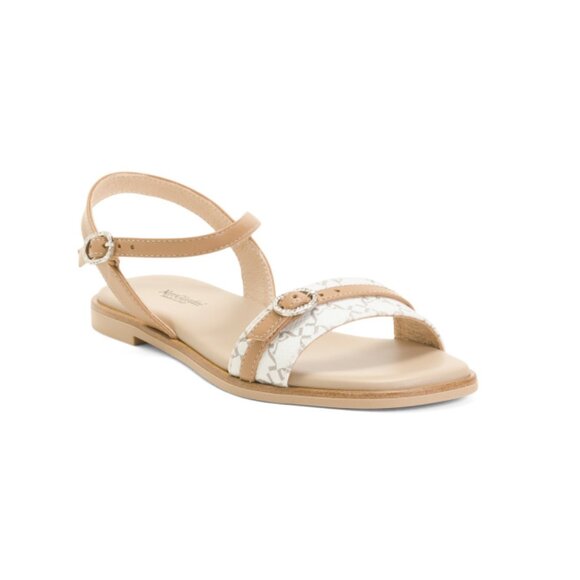 NEROGIARDINI White Made In Italy Leather Logo Flat Sandals - Picture 1 of 2